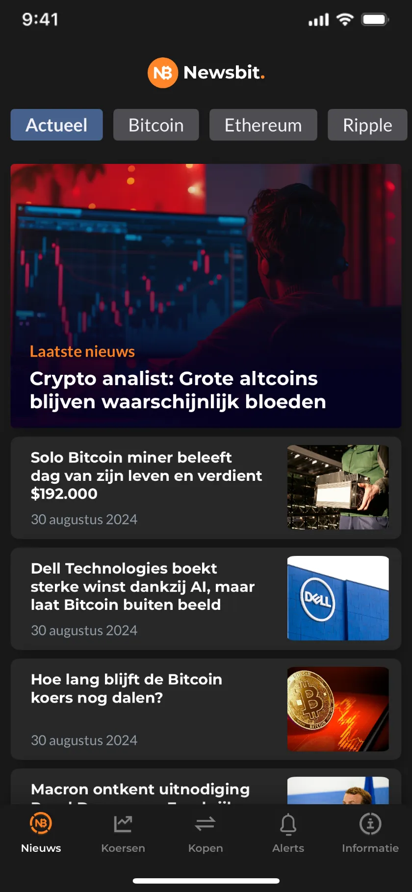 Newsbit feed in dark mode