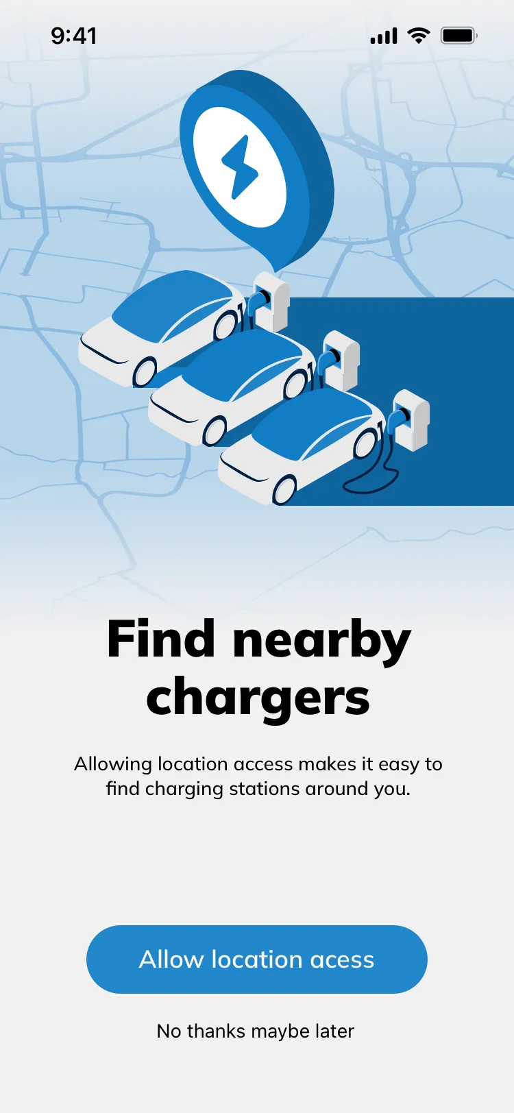 Find nearby chargers — location permission